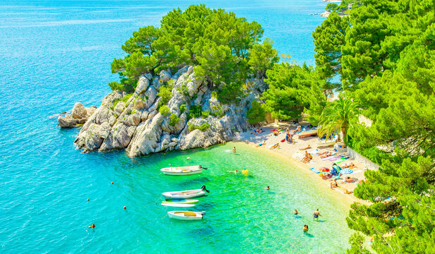 Small idyllic beach in Brela village, Makarska riviera, Croatia