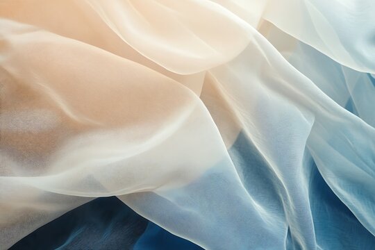 Abstract of Flowing, Translucent Fabric in Shifting Shades of Blue and Gold