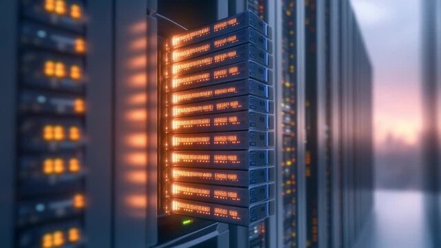 Data Center Server Racks: A high-tech depiction of server racks within a state-of-the-art data center, embodying the essence of modern data storage and processing capabilities.