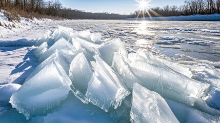 Jagged ice shards reflecting sunlight across a frozen landscape