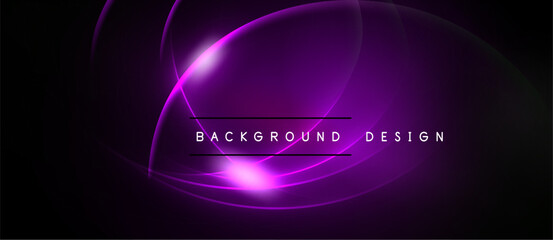 Abstract purple lines create glowing shapes. Dark background emphasizes bright curves, modern design element. Simple text reads background design.