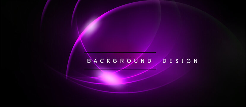 Abstract purple lines create glowing shapes. Dark background emphasizes bright curves, modern design element. Simple text reads background design.