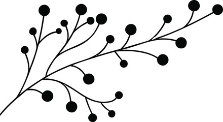Botanical berry branch silhouette illustration. Elegant leafy stem with round berries for decorative design. Minimal natural foliage element for crafting and graphic projects. 