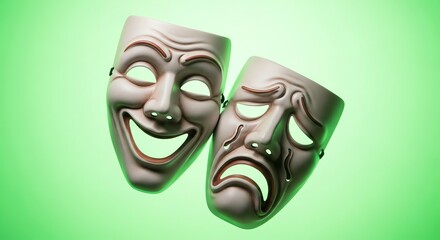 Comedy and Tragedy Masks on Green Screen for Digital Design