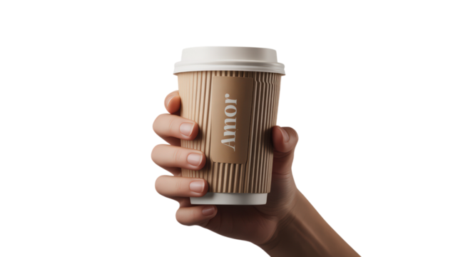 Close Up Hand Holding Coffee Cup Amor With Transparent Background Showcasing Hot Beverage Enjoyment Perfect For Cafe Promotions or Lifestyle Imagery - Powered by Adobe