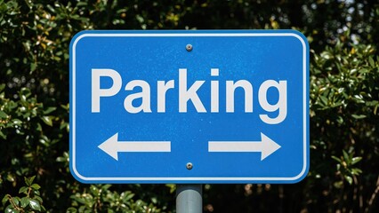 Blue Parking sign with arrows pointing left and right.