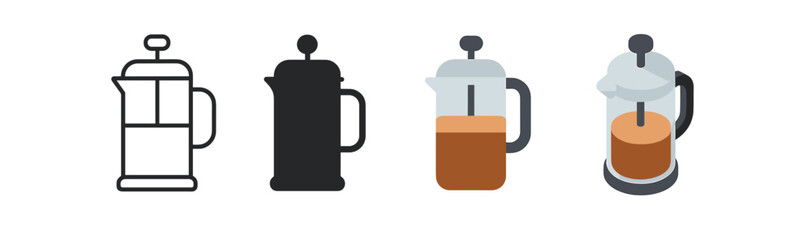 Fototapeta premium Elegant french press designs: minimalist icons for coffee lovers