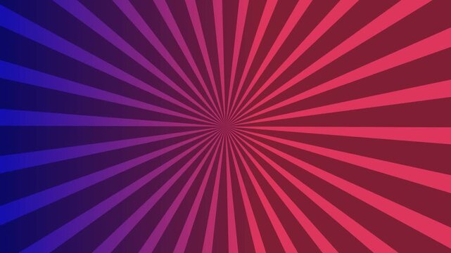 Motion sunburst abstract background, Dynamic background animation with radial rays emanating from center creating captivating visual effect in blue and red tones offering energetic motion