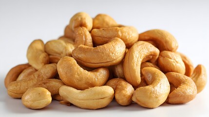 Fototapeta premium Pile of roasted edible kidney shaped nuts displayed on a bright surface