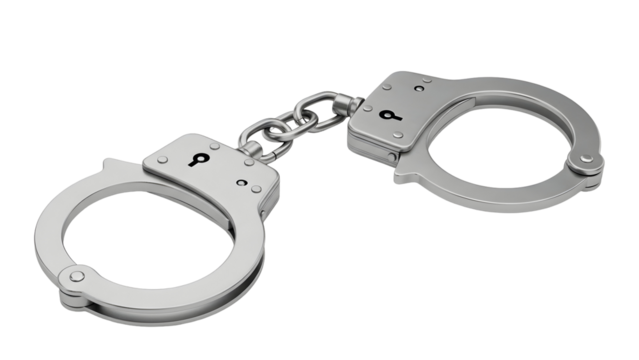Metal handcuffs isolated on a black background symbolizing arrest and justice
