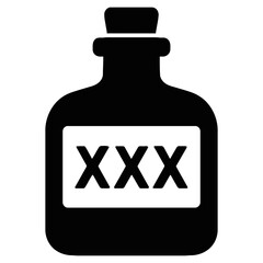 XXX bottle silhouette icon for alcohol moonshine rum or poison danger warning