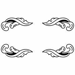 Set of four black and white baroque scroll ornament vector design element