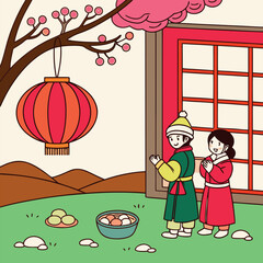 Happy Seollal Korea new year modern style. flat vector illustration.