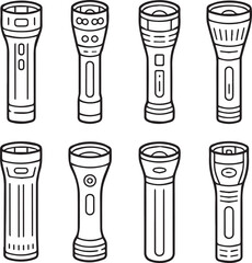 Minimalist Flashlight Icon Set Line Art Vector