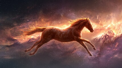 Fototapeta premium Horse soaring through a vibrant cosmic nebula
