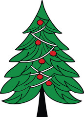 Festive Christmas tree  with simple ornaments and bold green branches. Clean decorative holiday design perfect for cards, crafts, and seasonal projects. Bright, playful, and versatile 