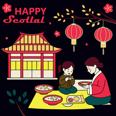 Happy Seollal Korea new year modern style. flat vector illustration.