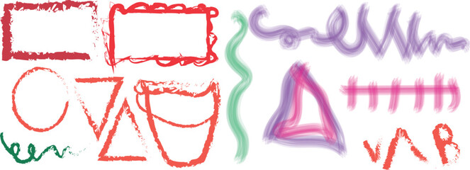 “Vibrant Abstract Hand-Drawn Shapes and Colorful Scribble Lines Set – Creative Artistic Brush Strokes, Geometric Frames, Swirls and Doodles for Modern Graphic Design” 