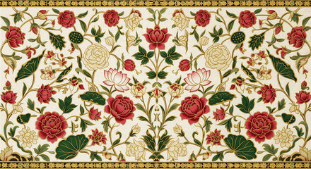 3D Traditional Mughal Flower Motif Decorative Flower Painting Mughal Wall Art Illustration