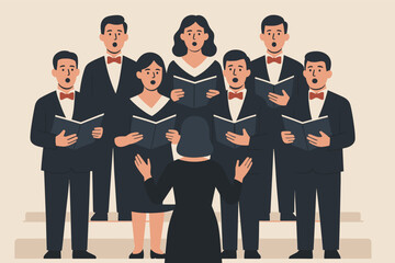 Choir performance with musical conducting and singing group
