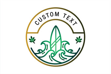 Obraz premium Surfboard Wave Custom Text Logo Design