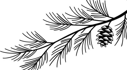 Elegant pine branch  with detailed needles. Natural botanical design for seasonal and rustic themes. Ideal for prints, crafts, and decorative projects.