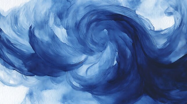 Bold blue paint strokes create a powerful wave like swirl with dynamic texture and fluid motion