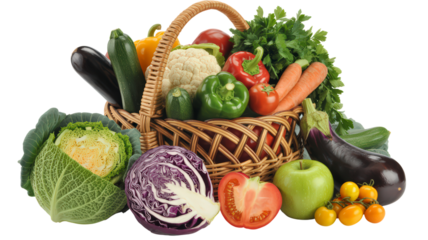 Fresh and Colorful Vegetables in Wicker Basket Isolated on Transparent Background for Healthy Eating and Farm to Table Concepts Full Of Natural Goodness Studio Shot Full Length
