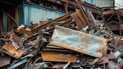 Pile of tarnished aluminum scraps forming a dull uneven industrial background
