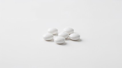 Six white pills on a plain white background.