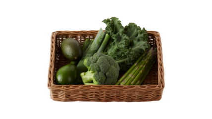 Fresh Green Vegetables in Basket Displaying Healthy Diet Benefits and Nutritional Facts Isolated on Transparent Background Studio Shot for Food Advertising Campaign