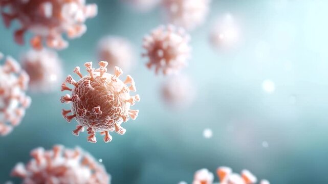 Coronavirus covid pandemic microscopic virus defocused cell infection, faceless disease health, research visualization detail, blurred 3D background, medical concept, science inter