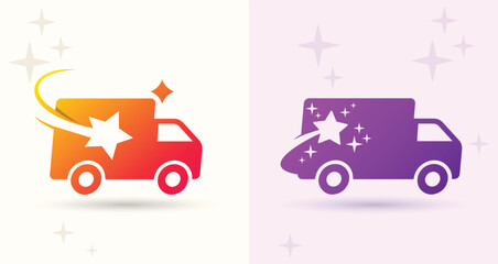 Delivery truck star swoosh logo logistics courier shipping transport express fast brand icon
