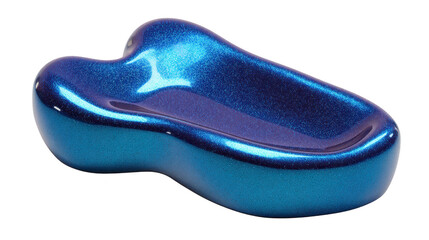 Obraz premium Blue metallic paint sample with glossy finish, kidney bean shape, isolated on transparency background, used for automotive or industrial color selection, modern and reflective surface