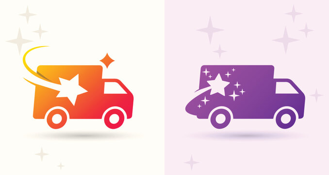Delivery truck star swoosh logo logistics courier shipping transport express fast brand icon
