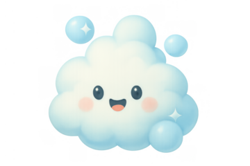 Happy cartoon cloud smiling, cute kawaii chibi weather element, clean air symbol, transparent background