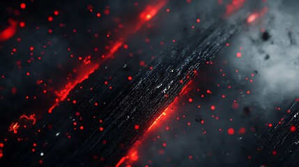 Dark textured surface with ethereal red particles floating and glowing with a mysterious haze