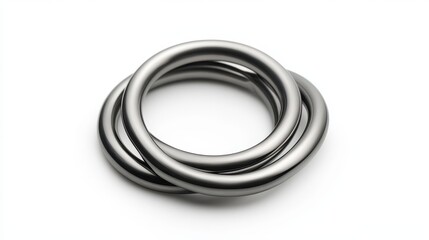 Fototapeta premium Polished stainless steel interlocking rings forming a continuous shape on a white background