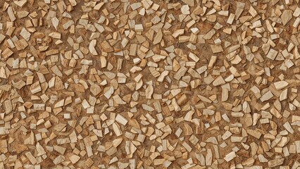 Small wood chips spread out on the ground, creating a textured surface.