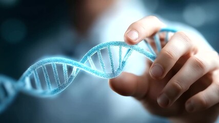 Futuristic double helix DNA strand defocused glowing blue, faceless genetic research, laboratory visualization detail, blurred medical background, science concept, research interfa - Powered by Adobe