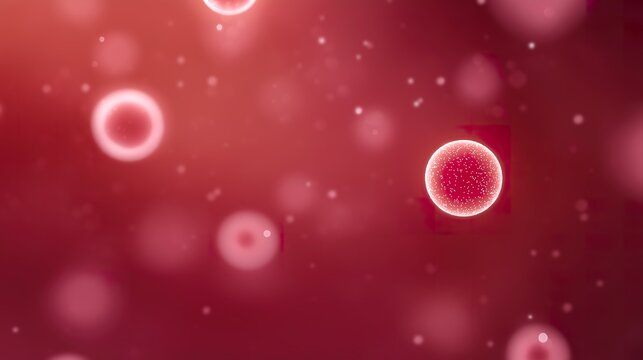 Abstract illustration of microscopic cells in vibrant red background, showcasing biological structures and textures, representing life and cellular processes in a visually engaging manner - Powered by Adobe