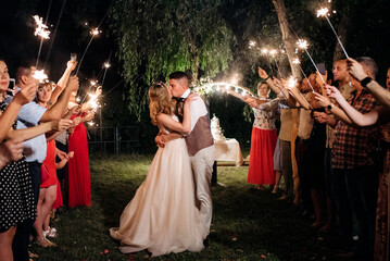 newlyweds at a wedding of sparklers