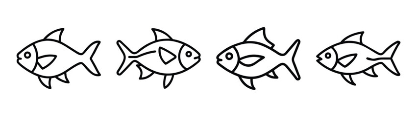 Fish drawing outline vector illustration, simple fish line art, fish sketch, sea life animal drawing art