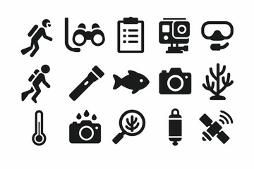 Black and white adventure and photography icons