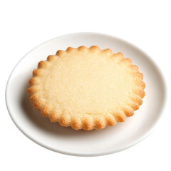 Round butter cookie on a white plate isolated on light background  