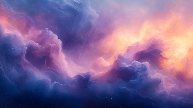 Ethereal clouds background art with a captivating blend of purple, orange, and blue hues