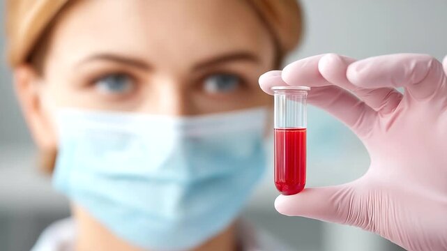 Scientist performs ELISA assay test defocused detecting antibodies, faceless laboratory experiment, medical visualization detail, blurred sample background, disease diagnosis conce