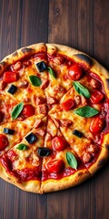Pizza with a unique flavor profile, suggesting a fusion or specialty creation,  restaurant,  creative