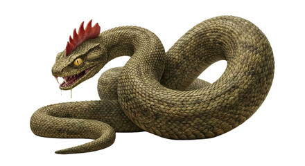 Fototapeta premium Basilisk snake monster coiled and hissing. Mythological creature concept