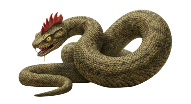 Basilisk snake monster coiled and hissing. Mythological creature concept